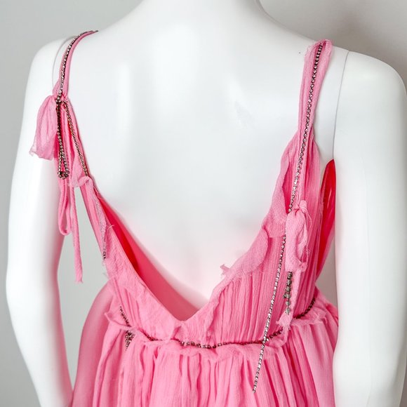 LoveShackFancy Ashida Bubble Hem Silk Mini Dress in Begonia Pink Women's Size 6 - Picture 11 of 17